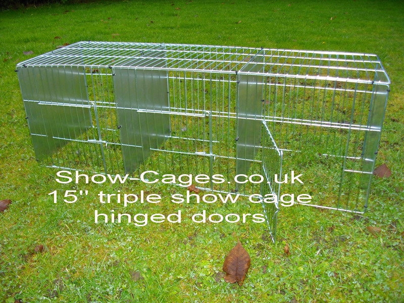 15" Triple show pen for cavies or rabbits with hinged doors
